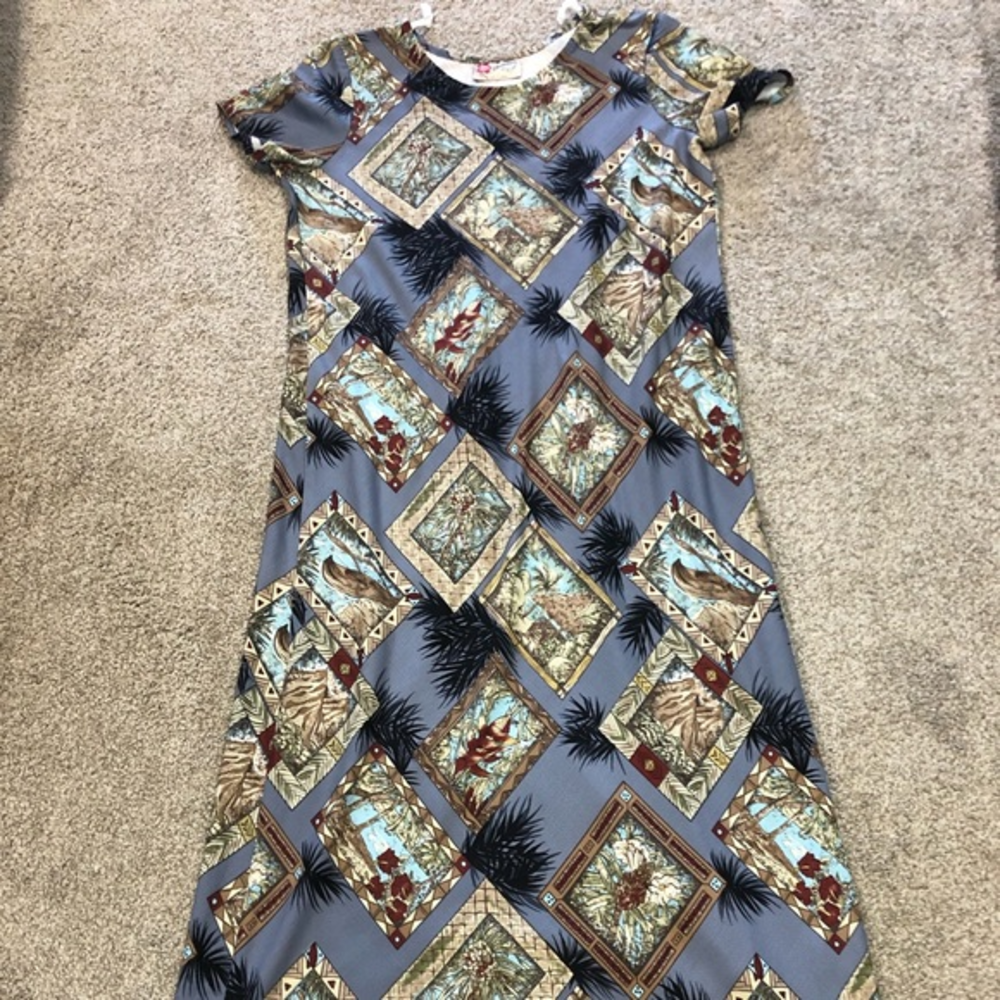 Hilo Hattie Hawaiian Orginal Tropical Palm Tree Dress Women’s Medium Slate‎ Gray